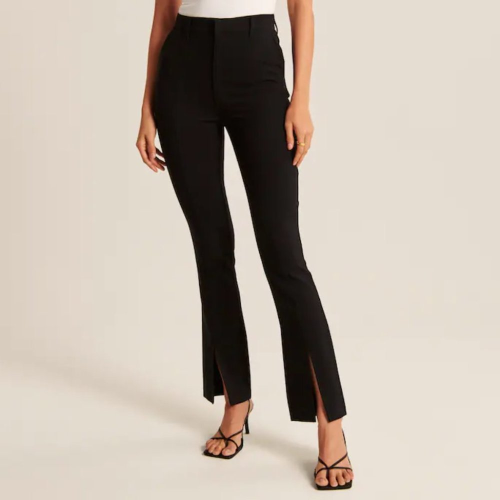 NWT Abercrombie Split-Hem Tailored Slim Straight Pants black